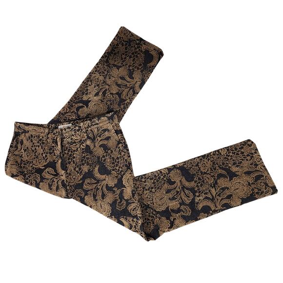 NWOT Saks 5th Avenue Real Clothes Women sz 12 Tan Faux Suede Floral  Denim Jeans - Picture 1 of 9